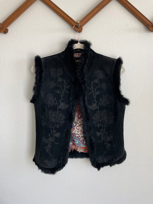 Embroidered fur vest Sz S