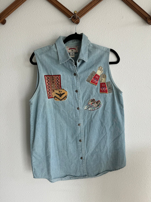 Denim Embroidered Cutoff Sz L