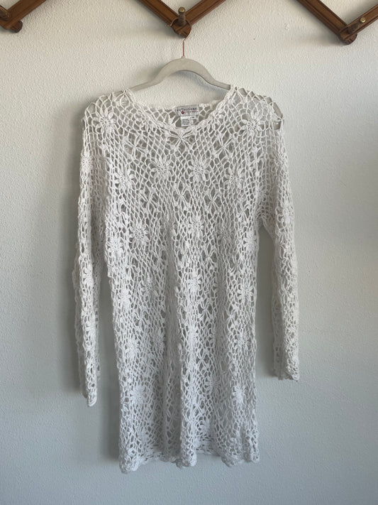 Vintage White Crochet Dress Sz M