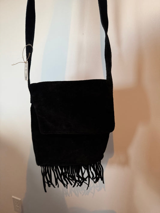 Black Suede Fringe Bag