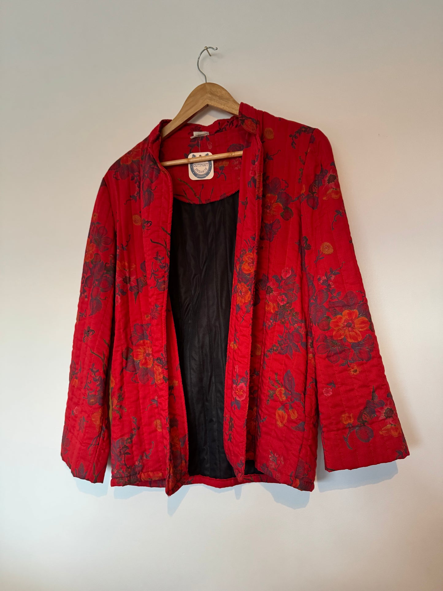 Red Floral Quilted Jacket Sz M