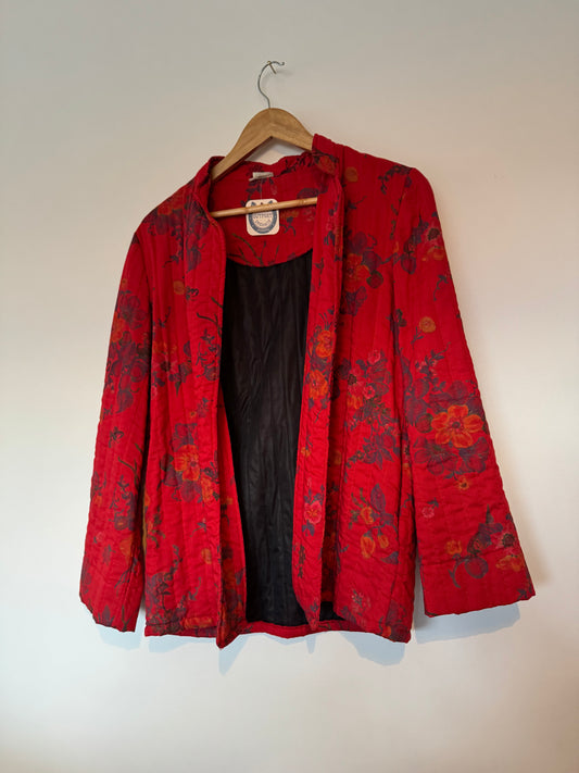 Red Floral Quilted Jacket Sz M