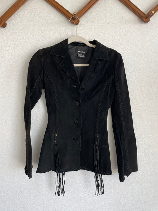 Y2k fringe leather jacket Sz XS - S