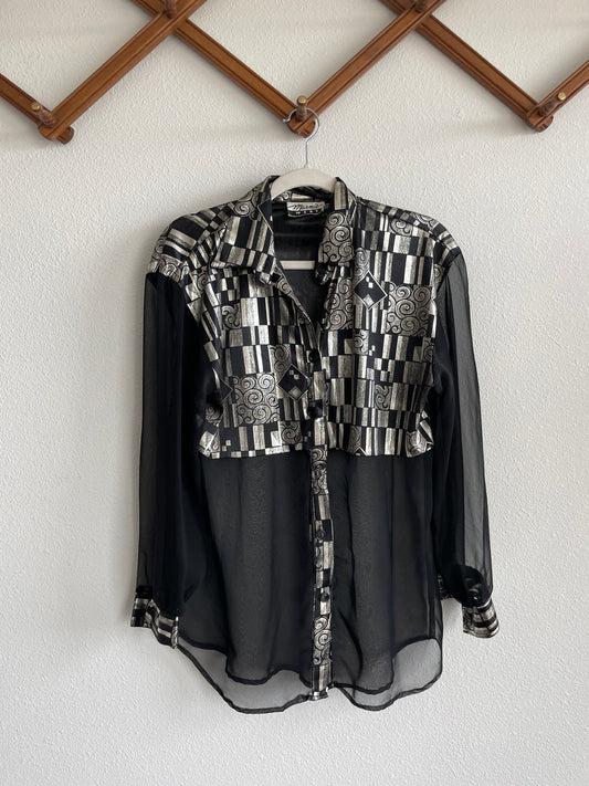 80s Sheer Stagecoach Disco Blouse Sz M