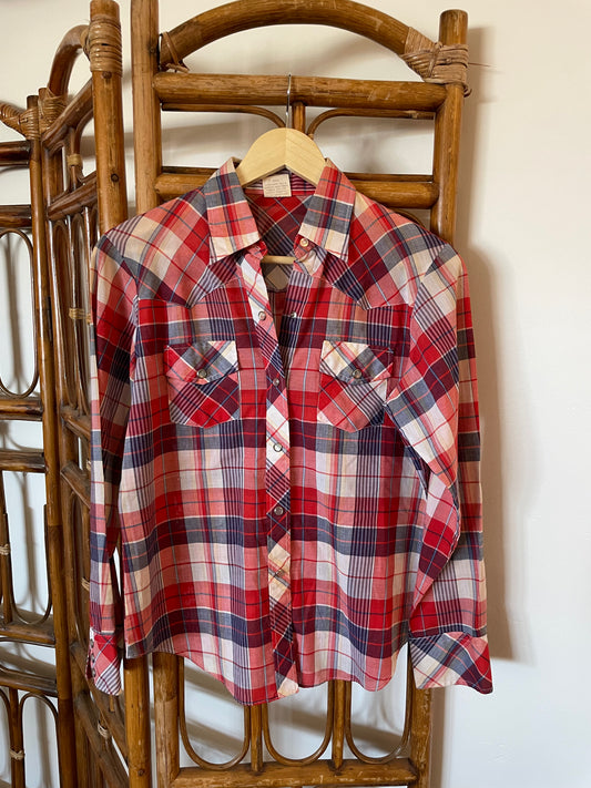 Vintage red white & blue pearlsnap Sz S