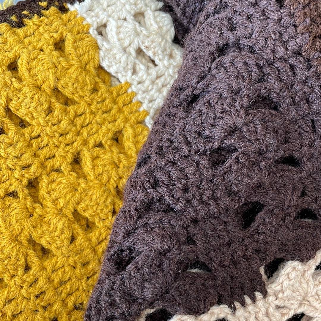 Vintage Afghan mustard tan and brown