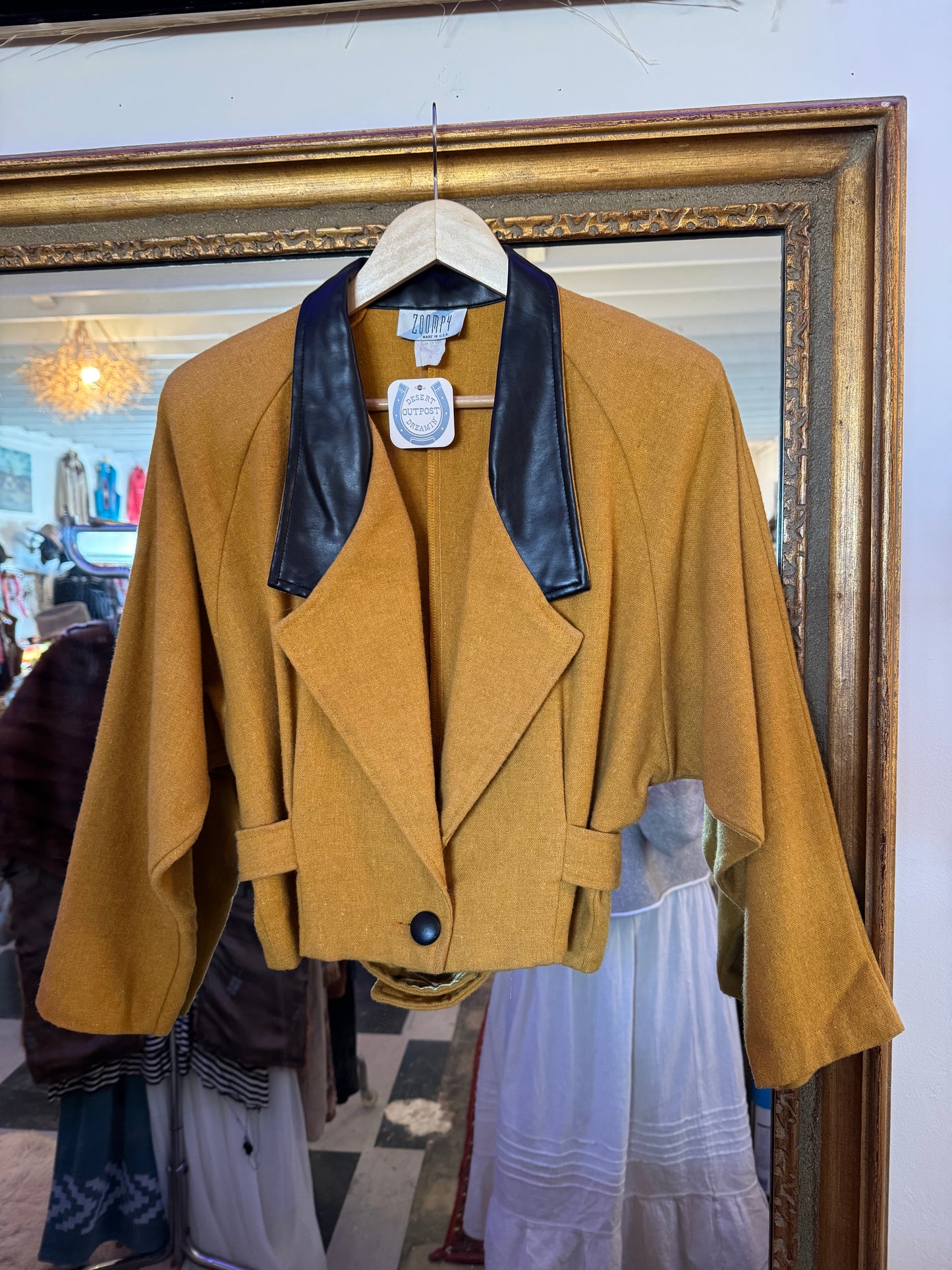 80s Mustard + Leather crop jacket Sz S