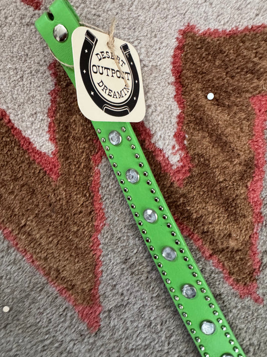 Vintage neon green + rhinestone belt Sz XS / S