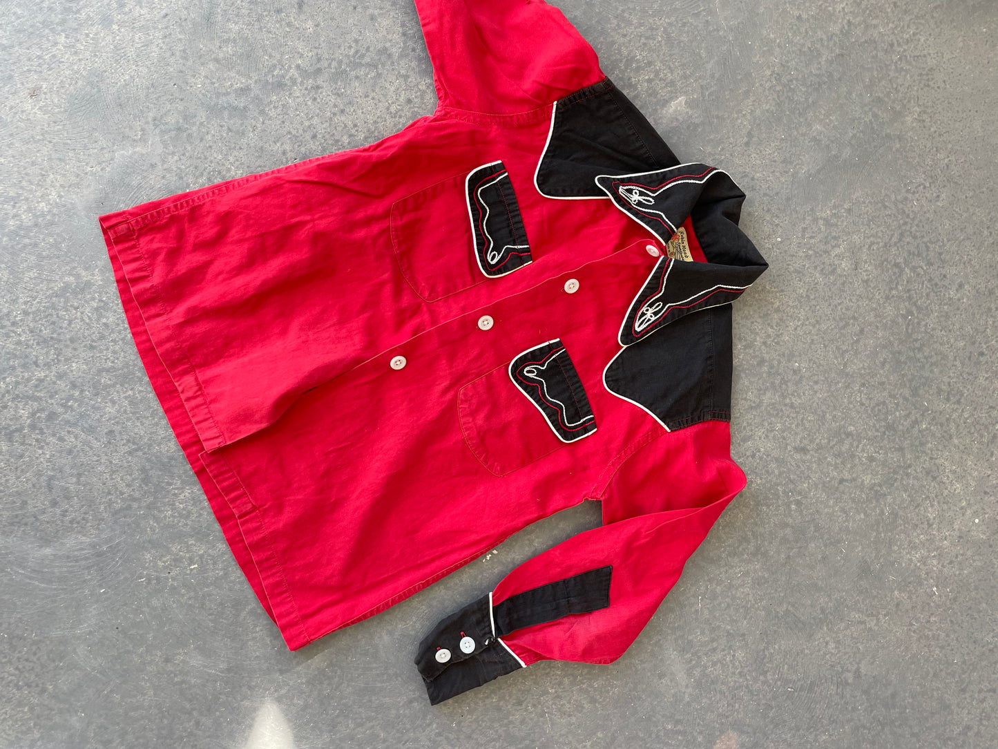 70s Kids Red & Black Western Top