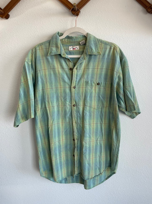 Green Shadow Plaid Button Up