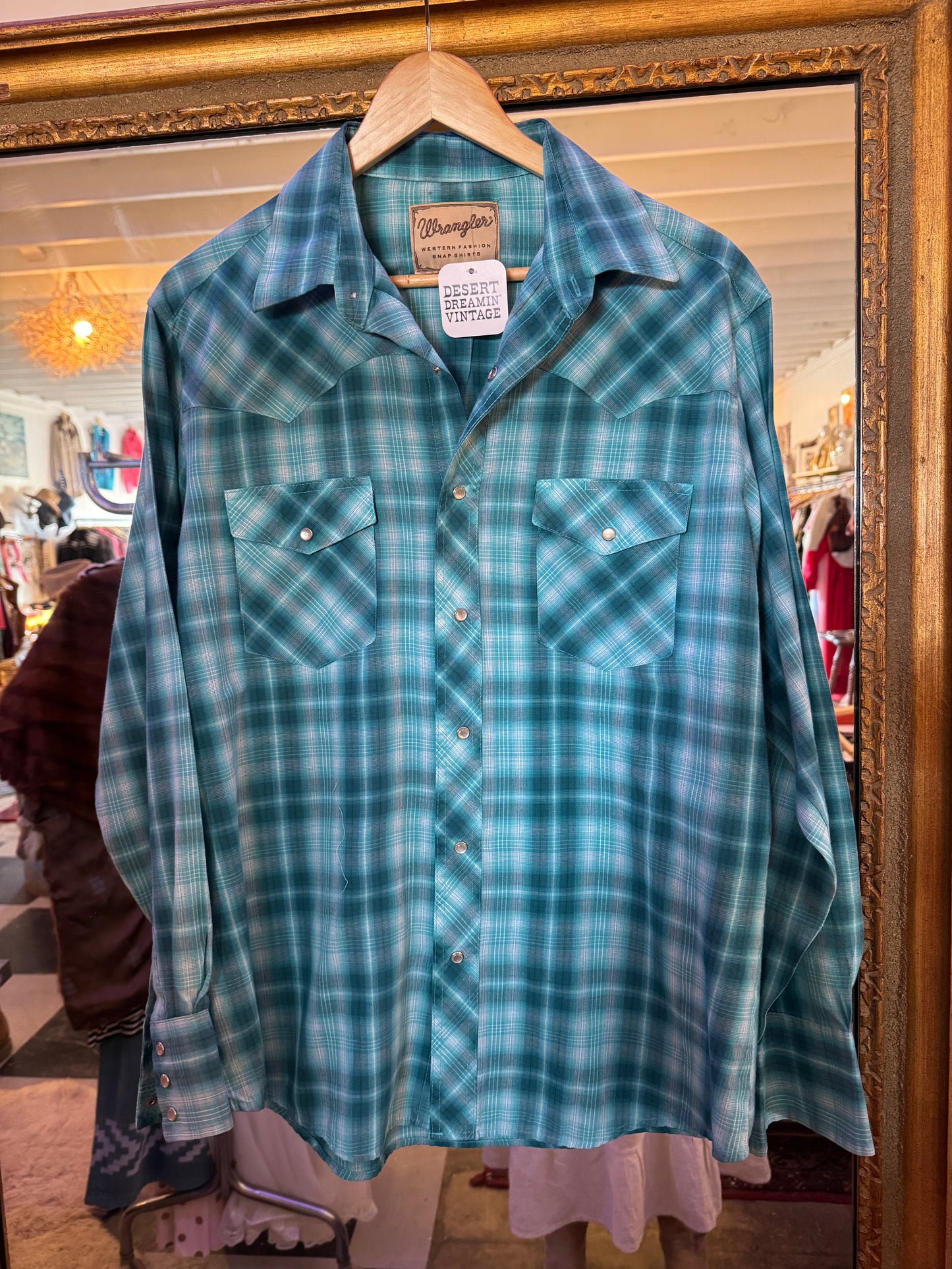 Turquoise pearlsnap Sz L