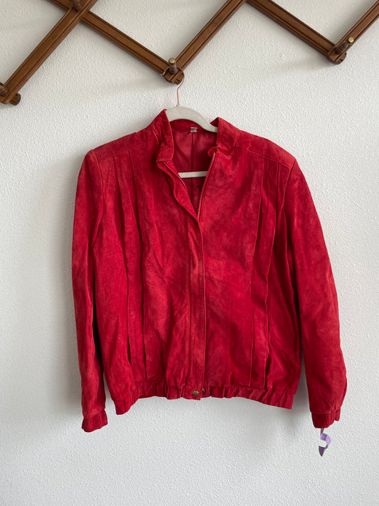 80s Red Leather BoMber Sz S / M