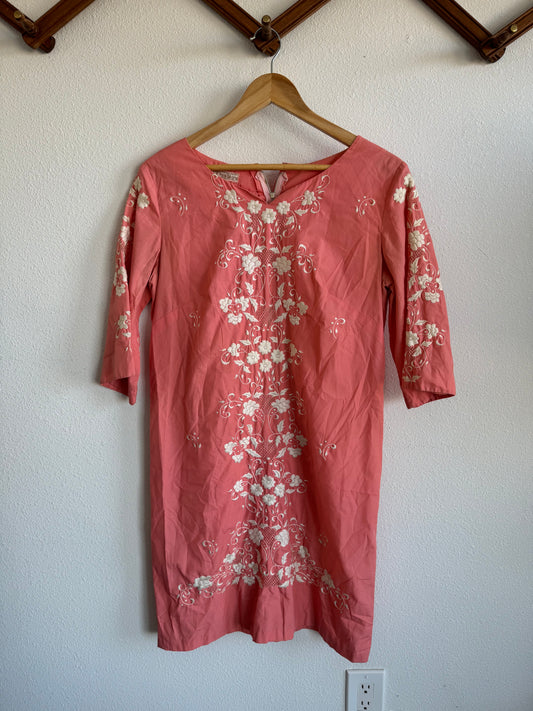 Vintage Pink Embroidered Dress Sz S / M