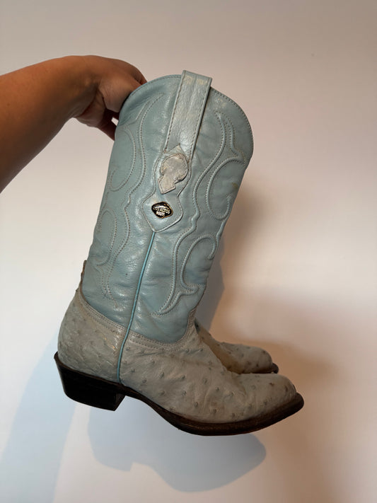 Baby Blue Ostrich Boots Sz 6