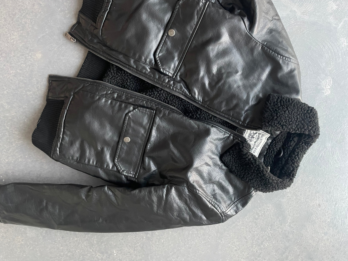 Levi Black Sherpa Moto Jacket Sz M