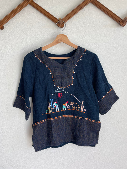 Vintage Embroidered Oxacan Scene