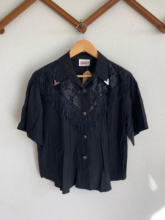 1990s Fringe Black Blouse