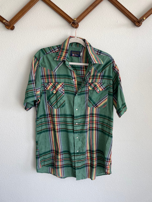 80s green Panhandle slim pearlsnap Sz L