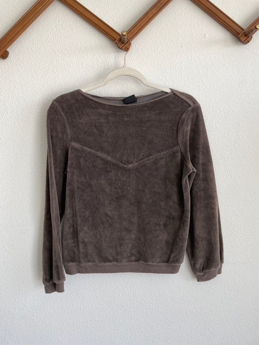 70s crop velour sweater Sz S