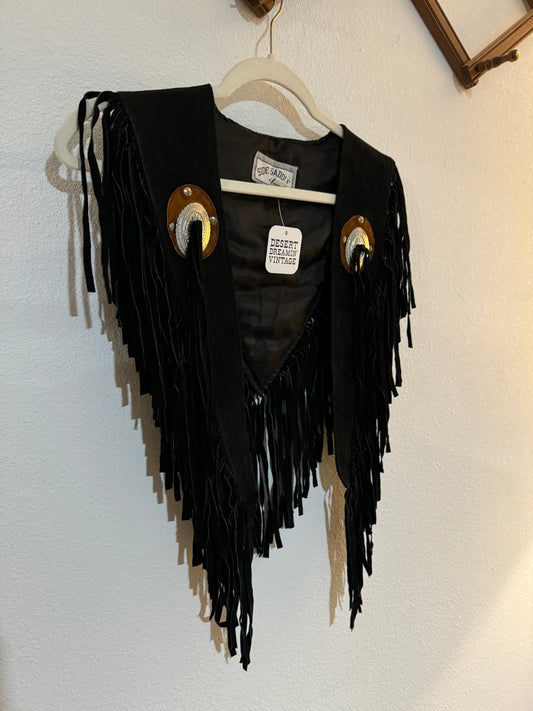 Vintage Leather fringe caplet