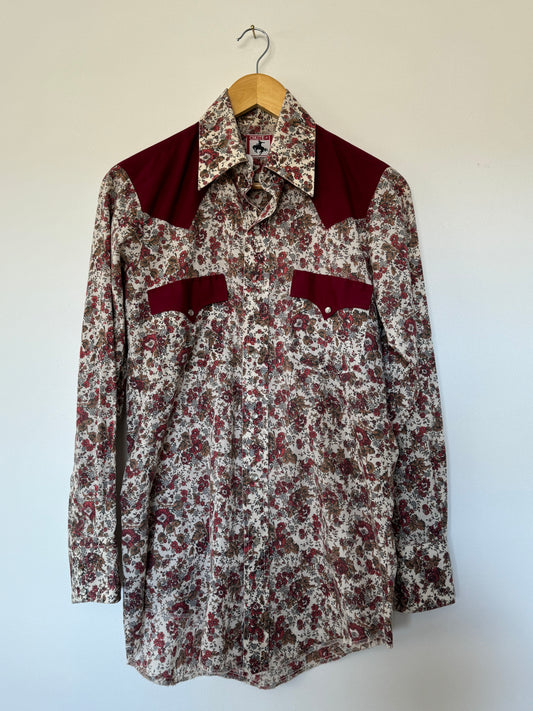 1970s Vintage Western Floral Pearlsnap Sz M / L