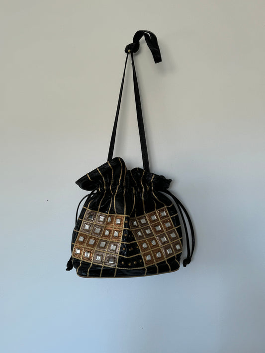 1980s Leather Rhinestone Crossbody