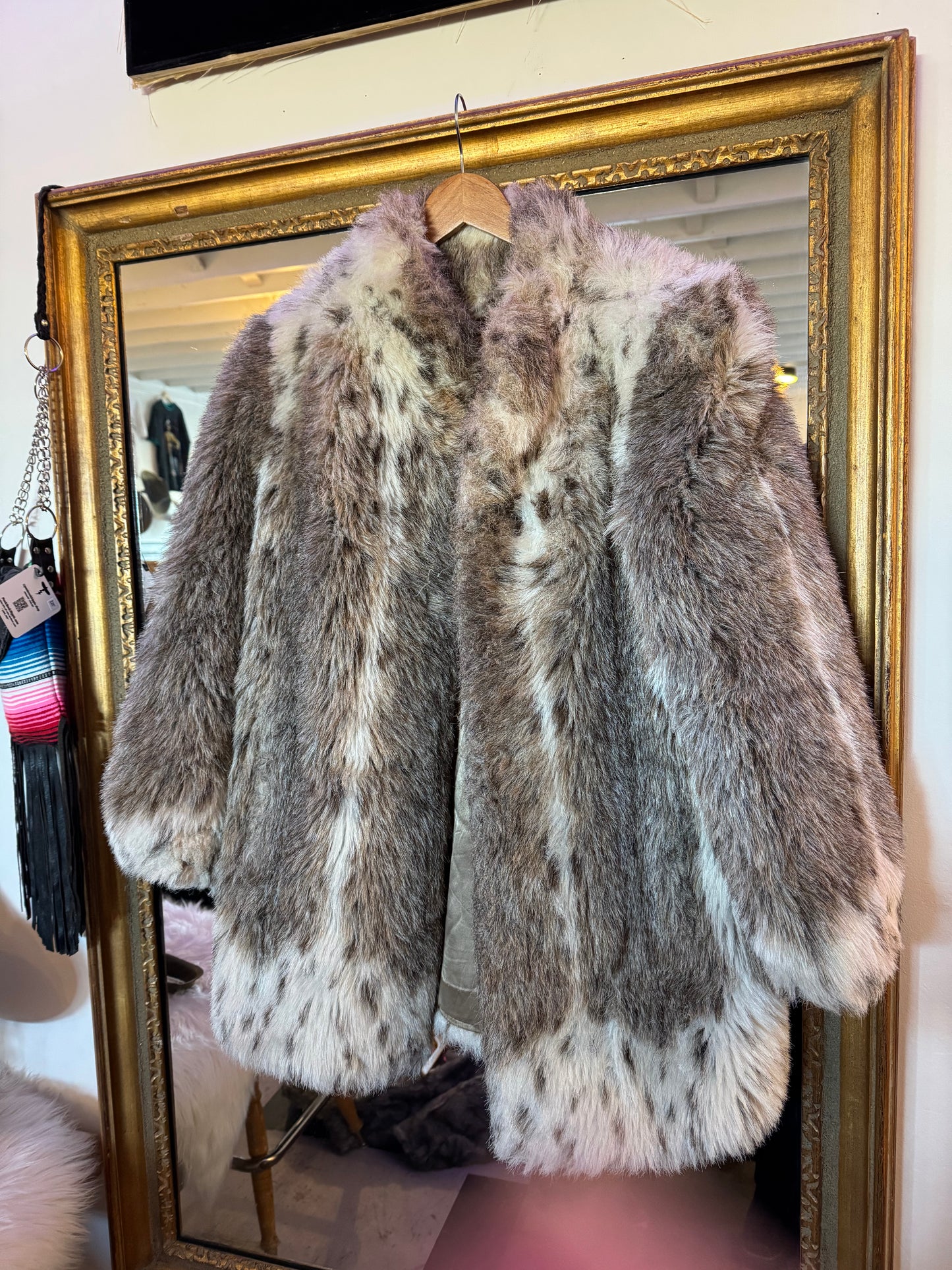 1980s Faux Fur Leopard Coat Sz M