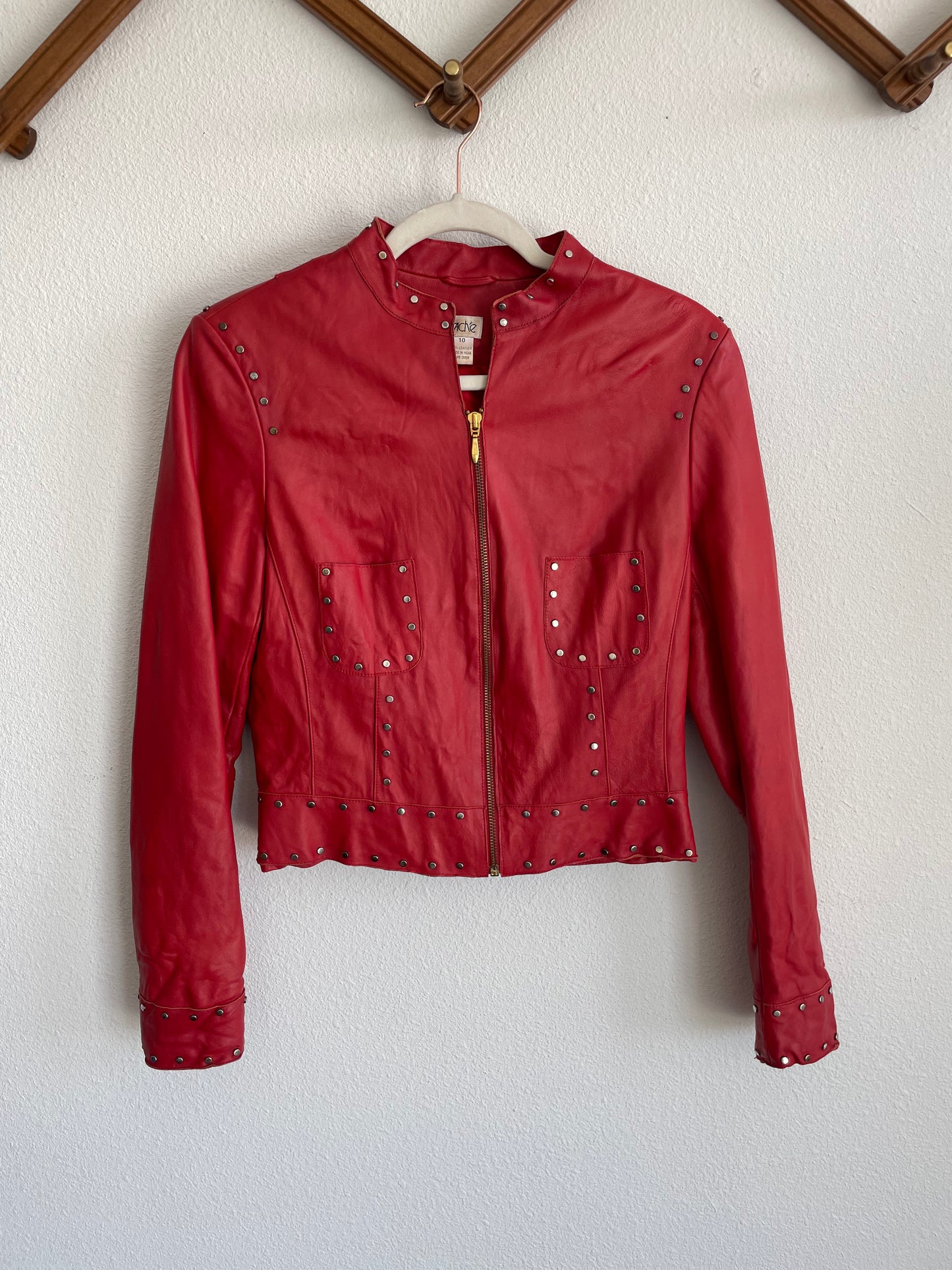 Amazing red leather crop jacket Sz S