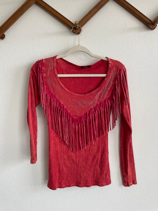 Red Fringe Top Sz S